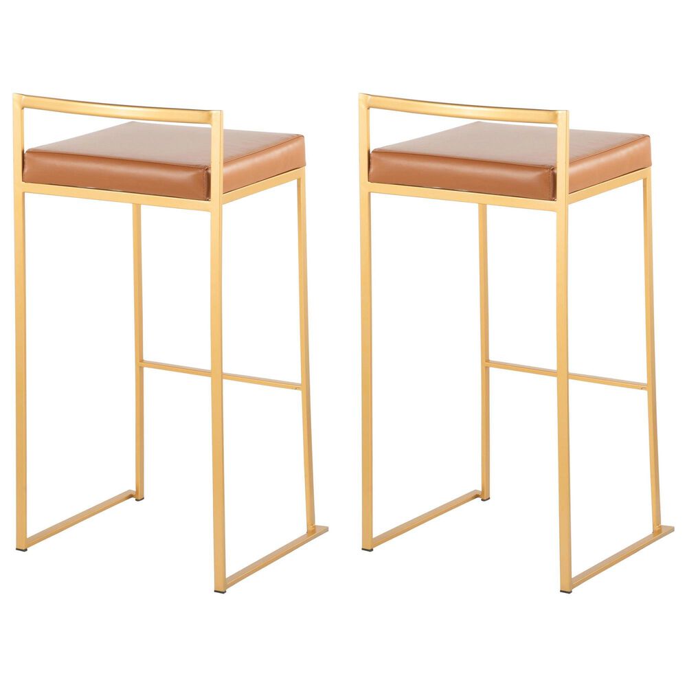 LumiSource Fuji 30" Stacker Bar Stool with Camel Upholstery in Gold (Set of 2), , large