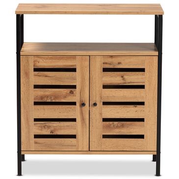 Baxton Studio Vander 2-Door Shoe Cabinet in Oak Brown and Black, , large