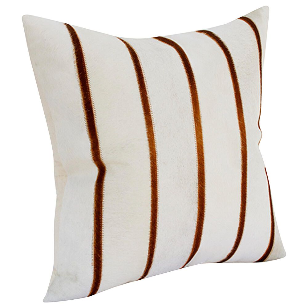 L.R. Home 18&quot; x 18&quot; Stripe Faux Cowhide Throw Pillow in Ivory and Brown, , large