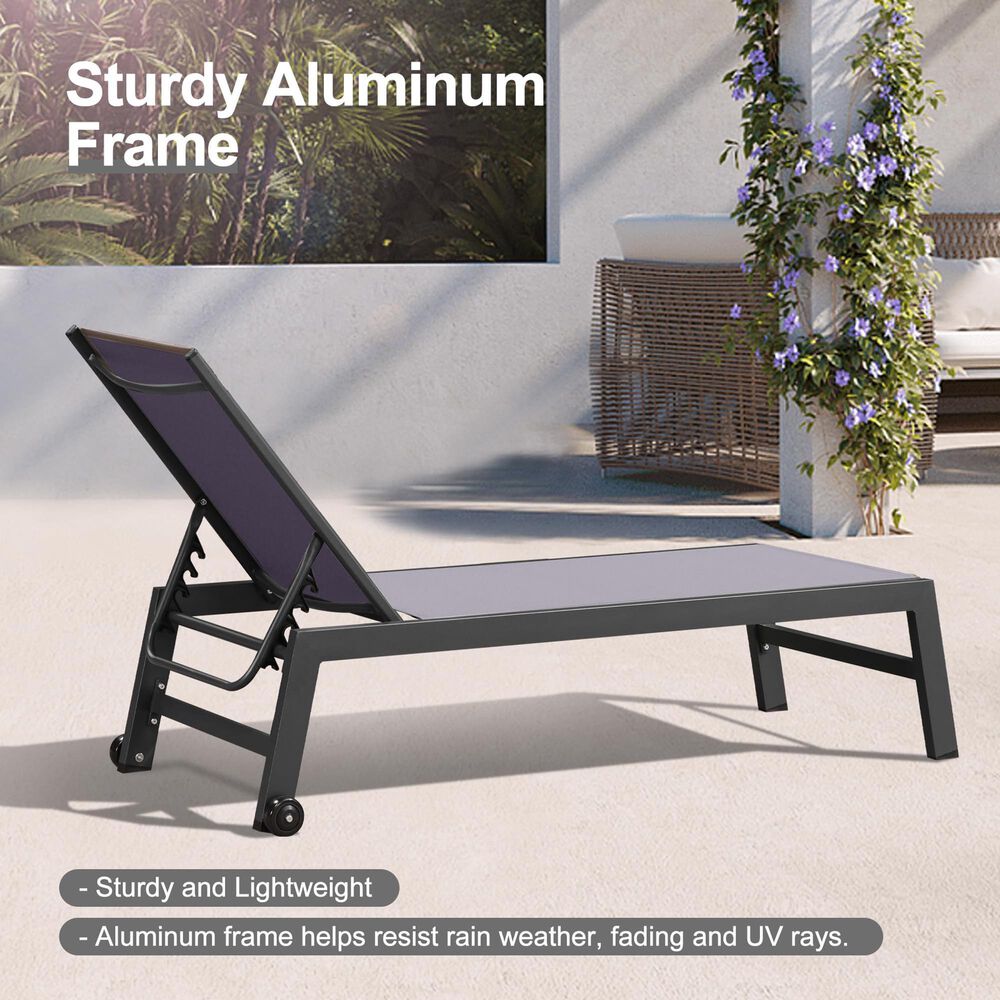 HOMLUX 3-Piece Patio Chaise Lounge Set with Wheels in Light Grey, , large