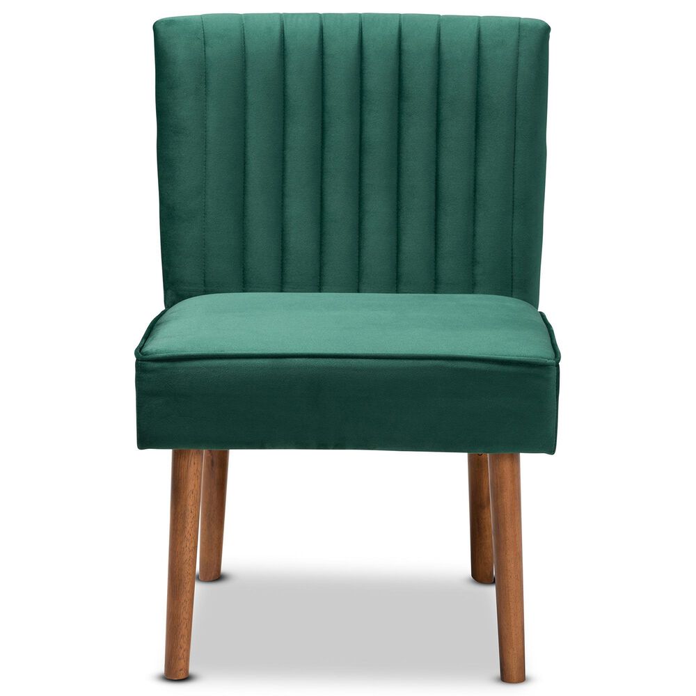 Baxton Studio Alvis Side Chair with Green Velvet Cushion in Walnut Brown, , large