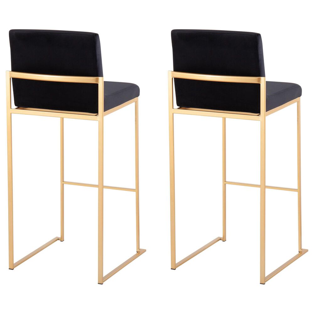Lumisource Fuji High Back Barstool with Black Velvet in Gold &#40;Set of 2&#41;, , large