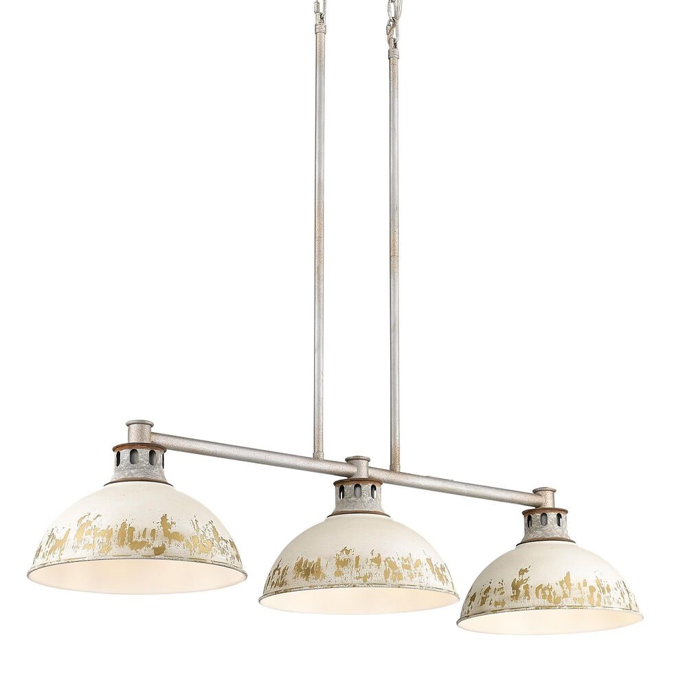 Golden Lighting Kinsley 3-Light Linear Pendant with Antique Ivory Shade in Aged Galvanized Steel, , large