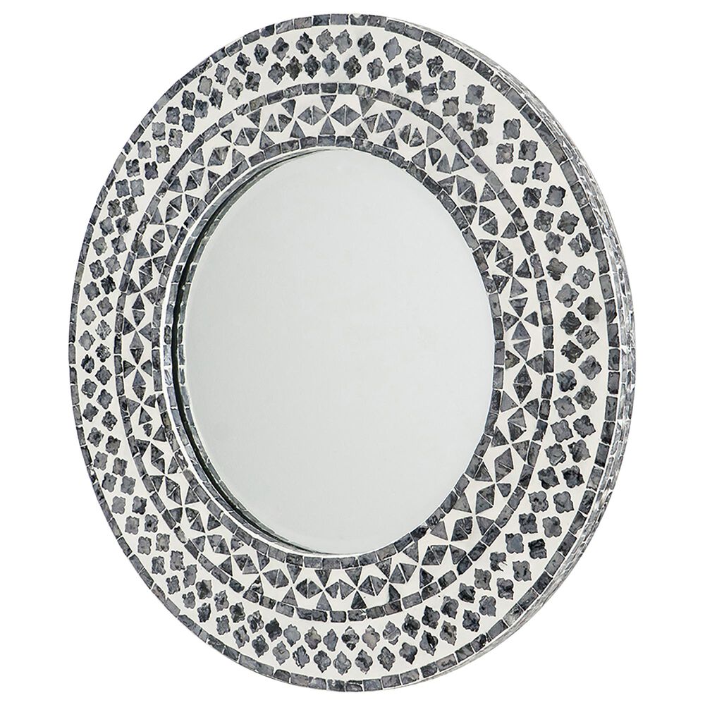 A&B Home 24" Round Wall Mirror with Capiz Shell in Black and White, , large
