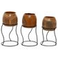 Maple and Jade Rustic Wood Vase with Iron Stand in Brown and Black (Set of 3), , large