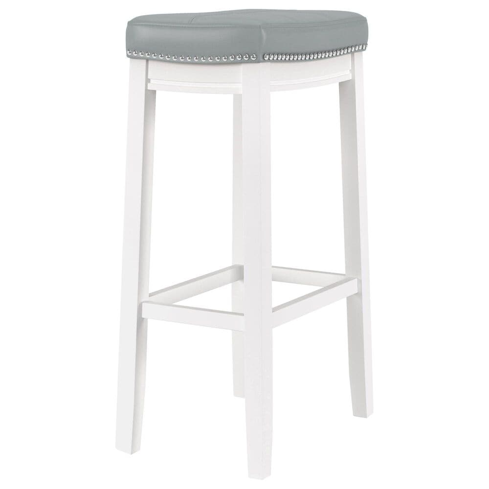 Linon Home Decor Claridge Bar Stool with Light Grey Cushion in White, , large