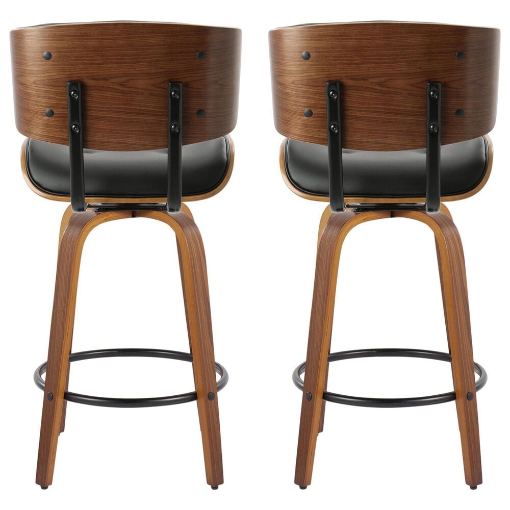 LumiSource Lombardi 26" Swivel Counter Stool with Black Faux Leather Upholstery in Walnut and Black (Set of 2), , large