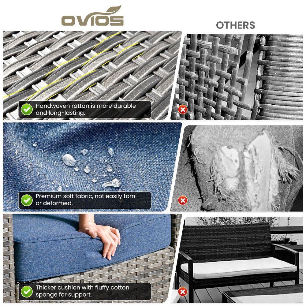 HOMLUX HOMLUX 5-Piece Outdoor Wicker Patio Furniture Set, High Back Rattan Sofa with Chairs, Ottomans &amp; Cushions in Denim Blue, , large