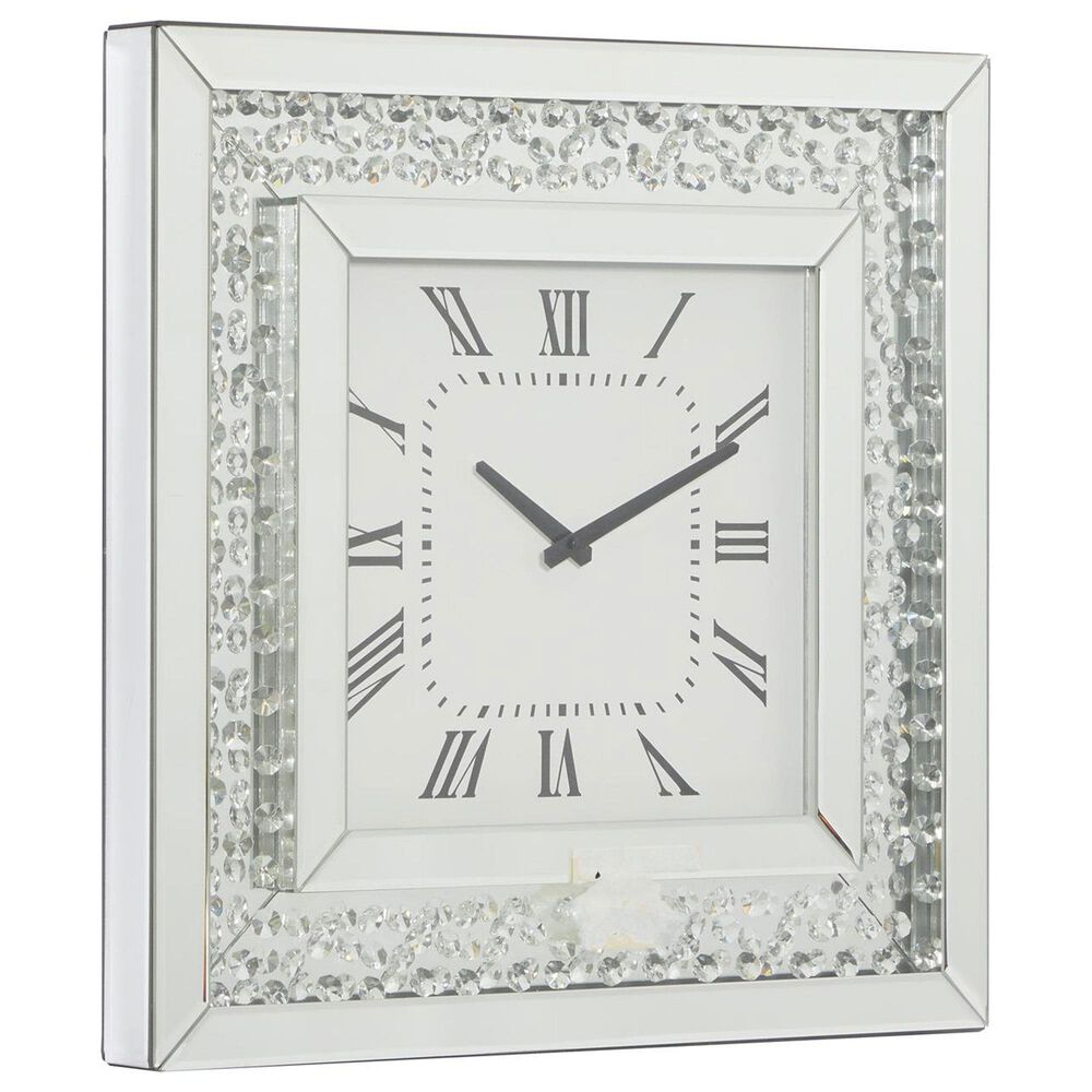Maple and Jade Decorative Wall Clock with Floating Crystals in Silver, , large
