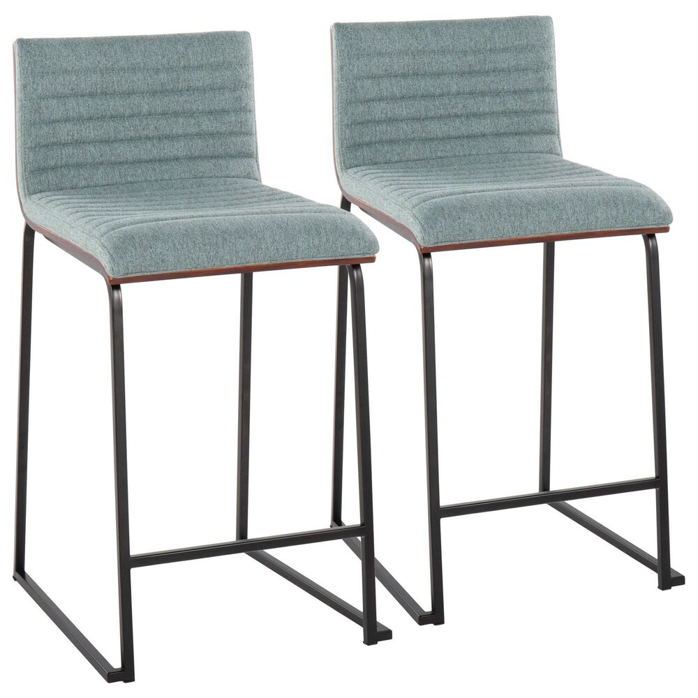 Lumisource Mason Mara Counter Stool with Green Cushion in Black and Walnut (Set of 2), , large