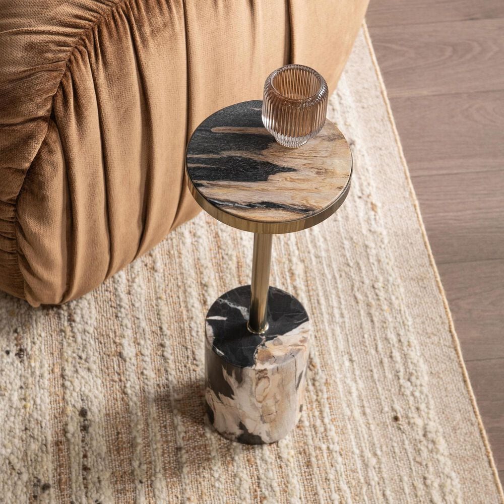 Classic Home Jordyn 8" Round Accent Table in Molten Husk and Brass, , large
