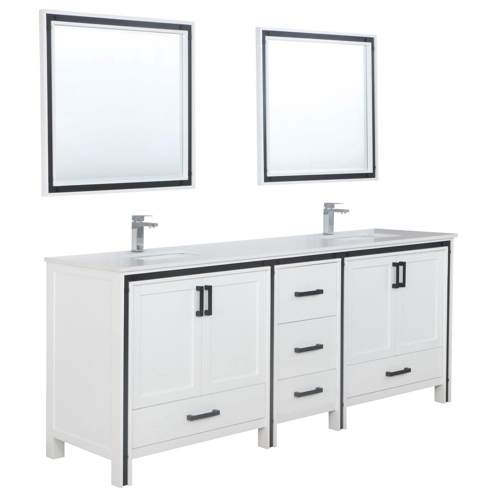 Lexora Home Ziva 84" Double Bathroom Vanity in White with Cultured Marble Top, Rectangle Sinks, Chrome Faucets and Mirrors, , large
