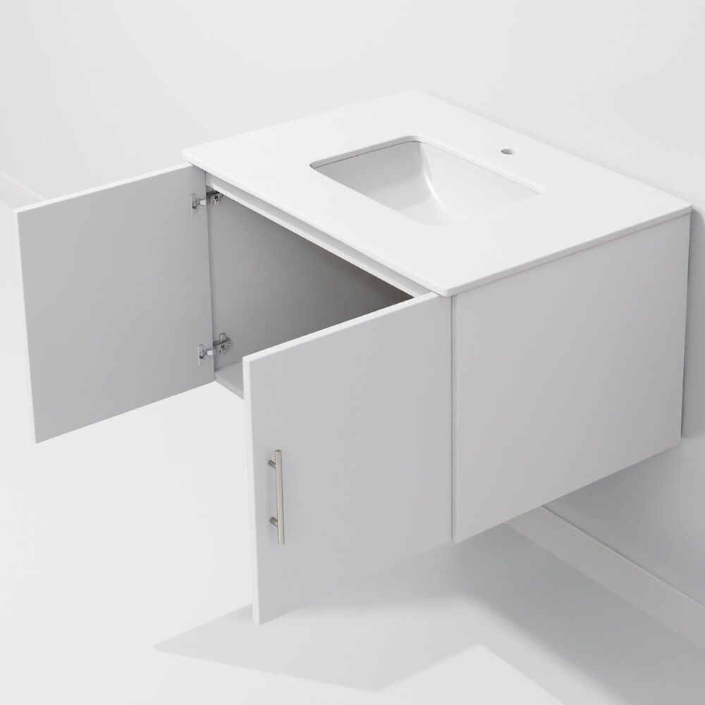 Lexora Home Geneva 30" Single Bathroom Vanity in Glossy White with 2 cm White Cultured Marble Top and Rectangular Sink, , large