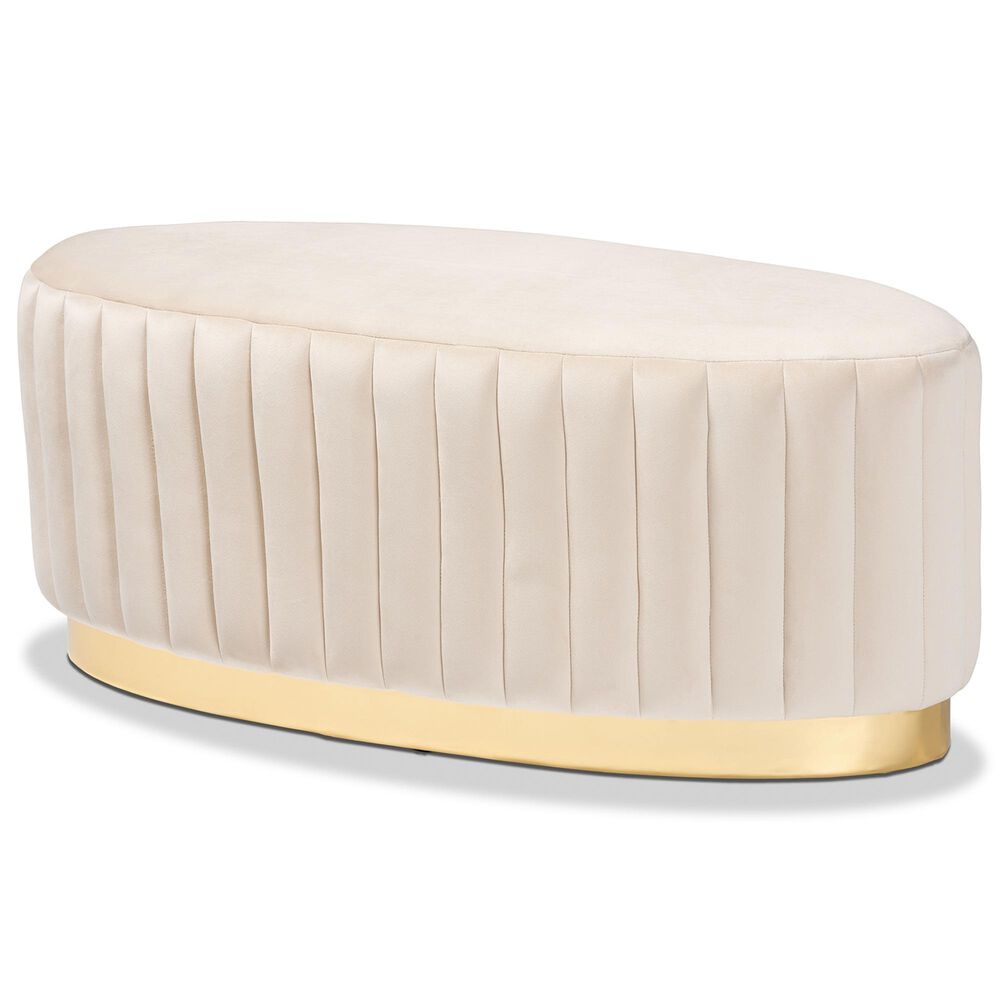 Baxton Studio Kirana Ottoman in Beige and Gold, , large