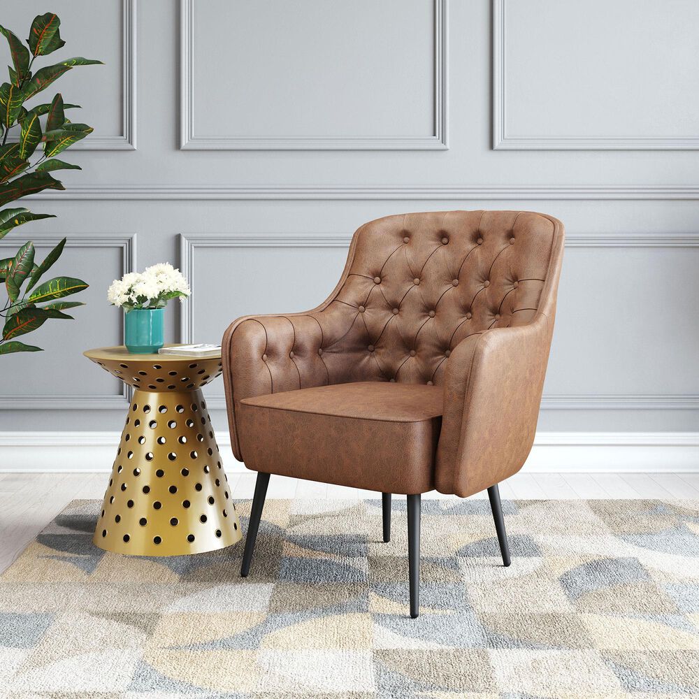 Zuo Modern Tasmania Accent Chair in Vintage Brown and Gold, , large