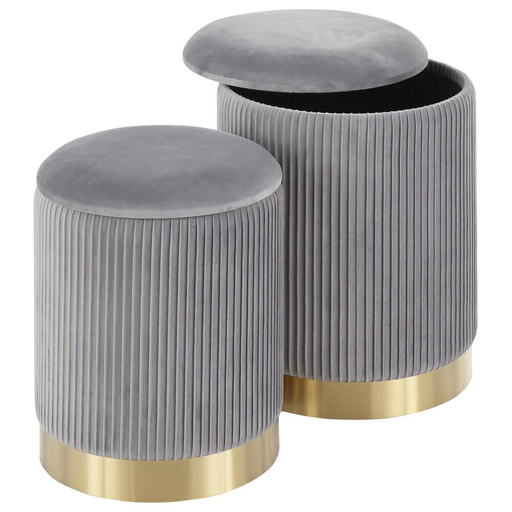 Lumisource Marla 2-Piece Nesting Pleated Ottoman Set in Grey, , large