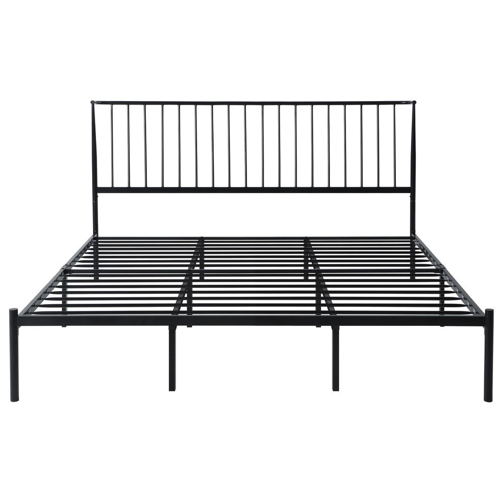 Hearth and Haven King Platform Bed with Angle Headboard in Black, , large
