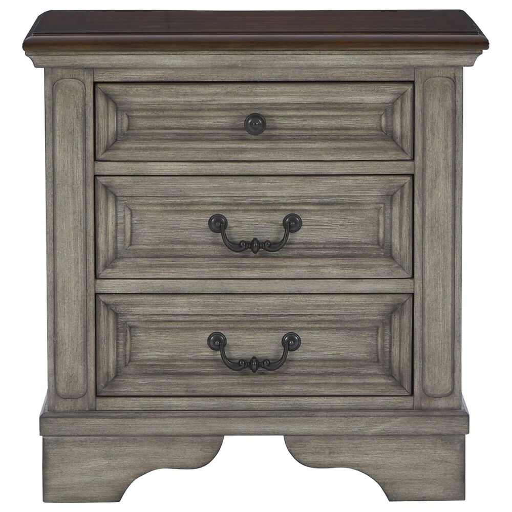 Ashley Lodenbay 3 Drawer Nightstand in Antiqued Gray and Walnut Brown, , large