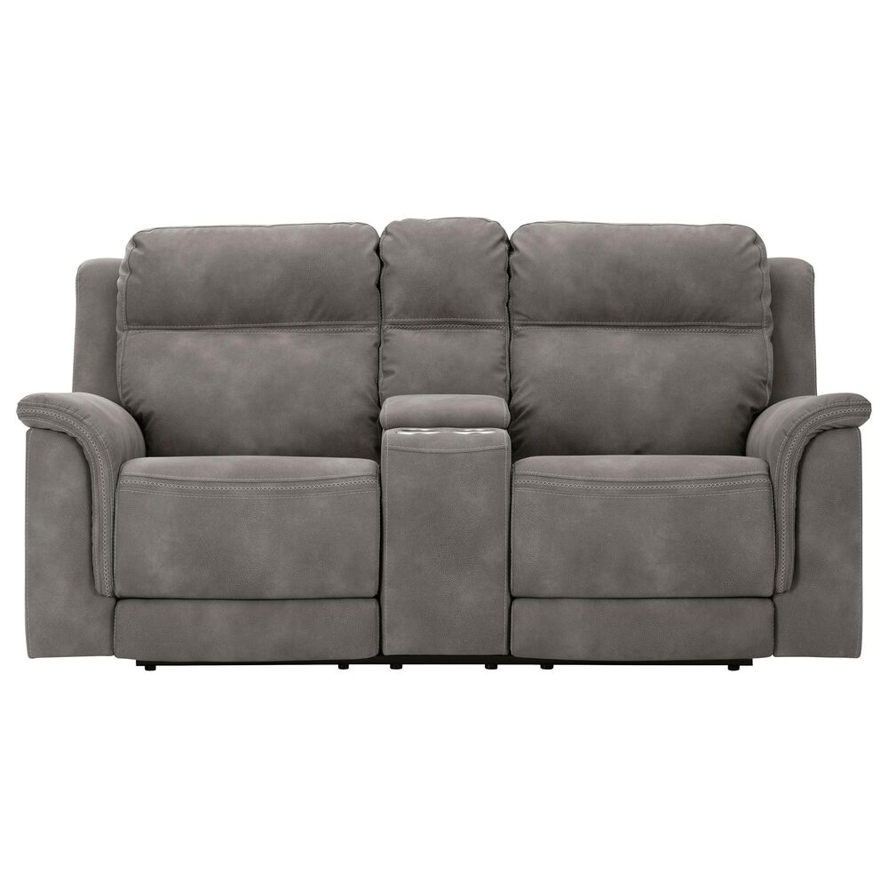 Ashley Next-Gen DuraPella Power Console Loveseat with Power Headrest in Slate, , large