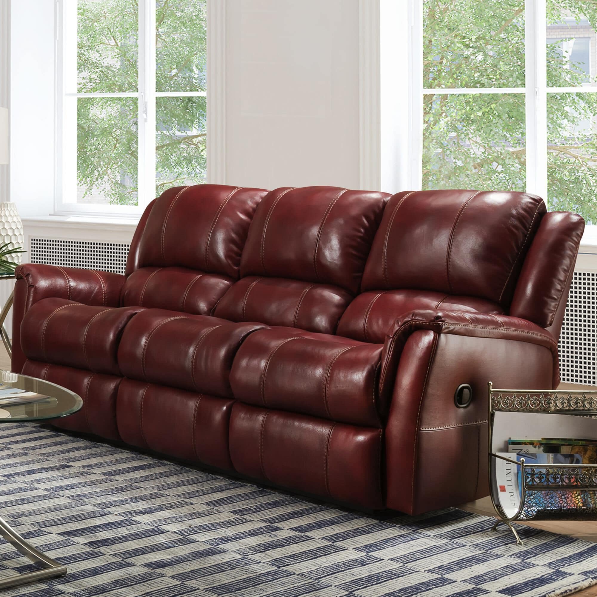Red leather electric recliner sofa clearance