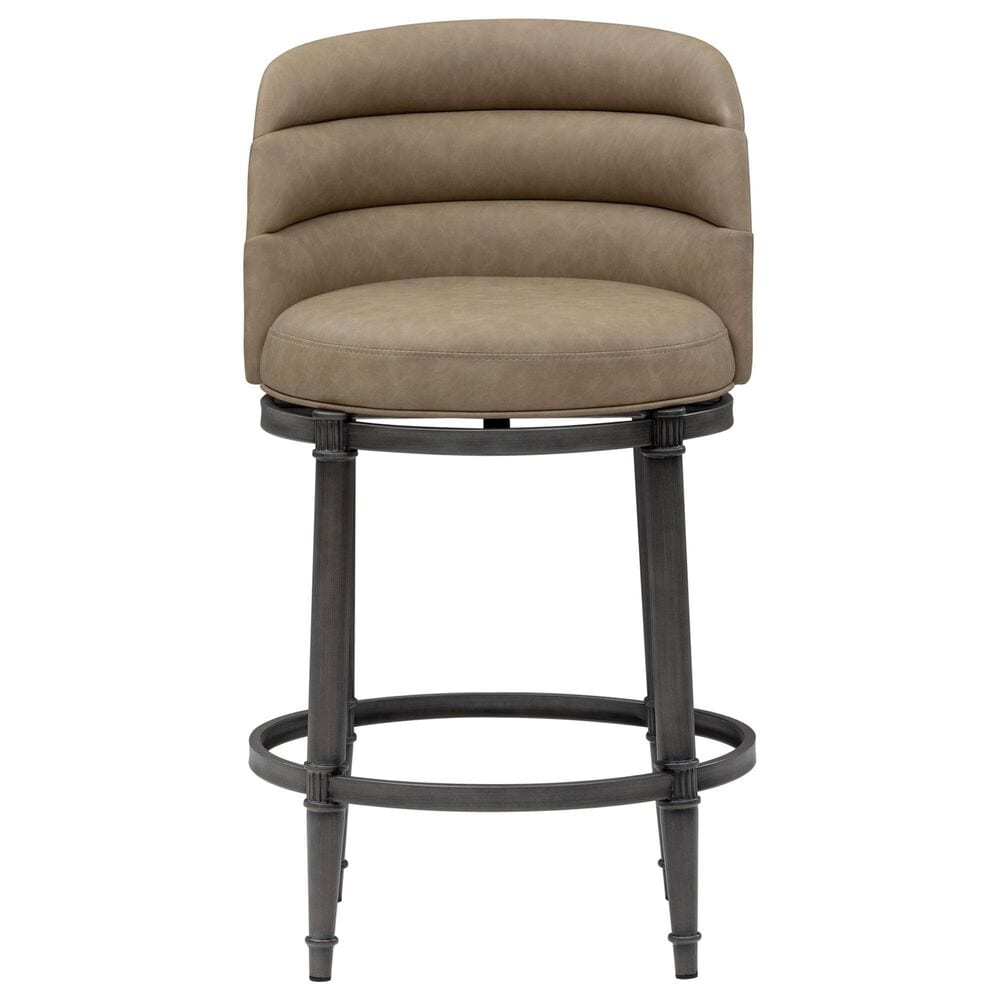 Armen Living Eunice Swivel Counter Height Stool with Mushroom Brown Upholstery in Antique Pewter, , large