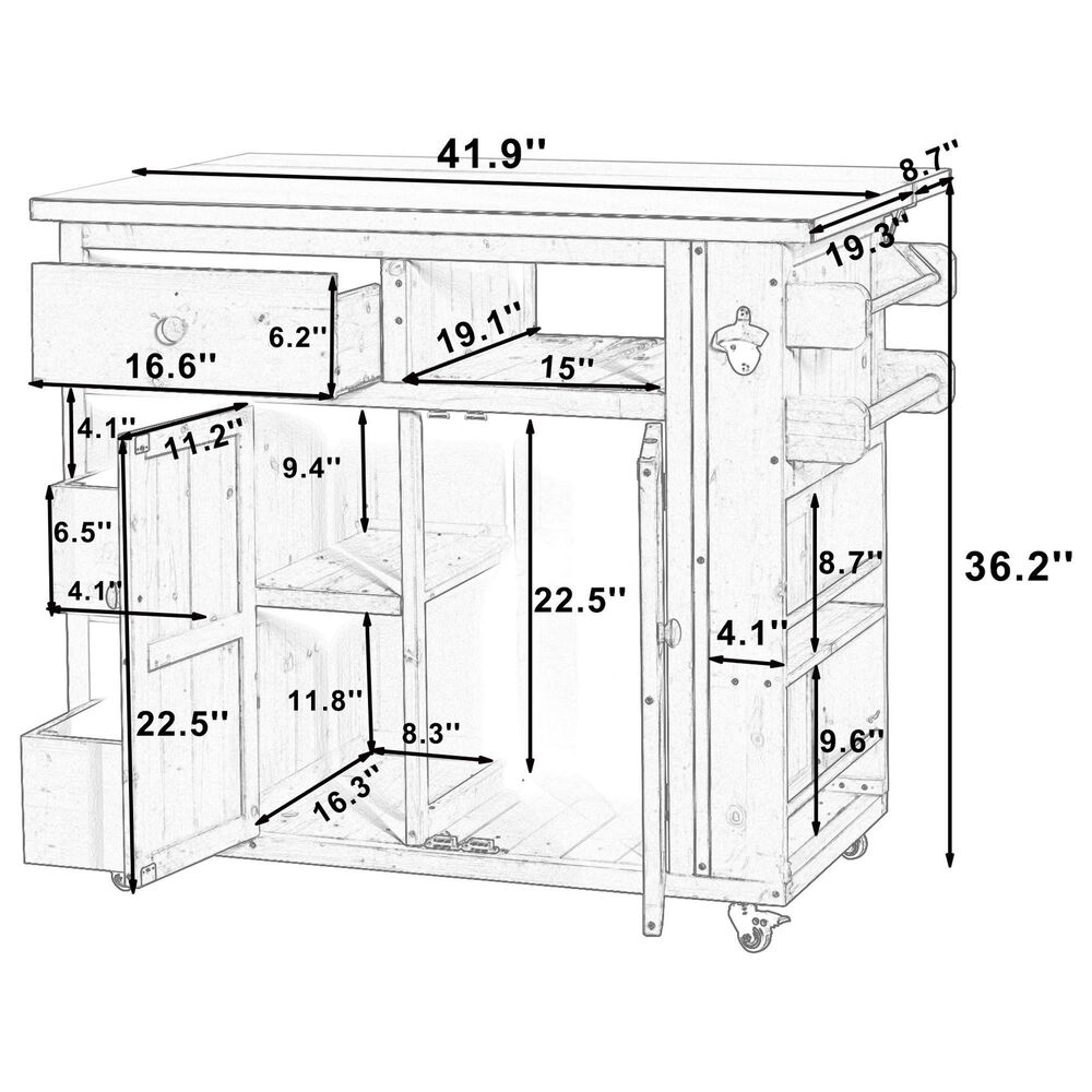 HOMLUX 41.9" Outdoor Extendable Kitchen Island in Gray, , large