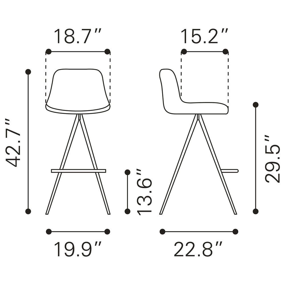 Zuo Modern Aki Bar Stool in White and Black &#40;Set of 2&#41;, , large