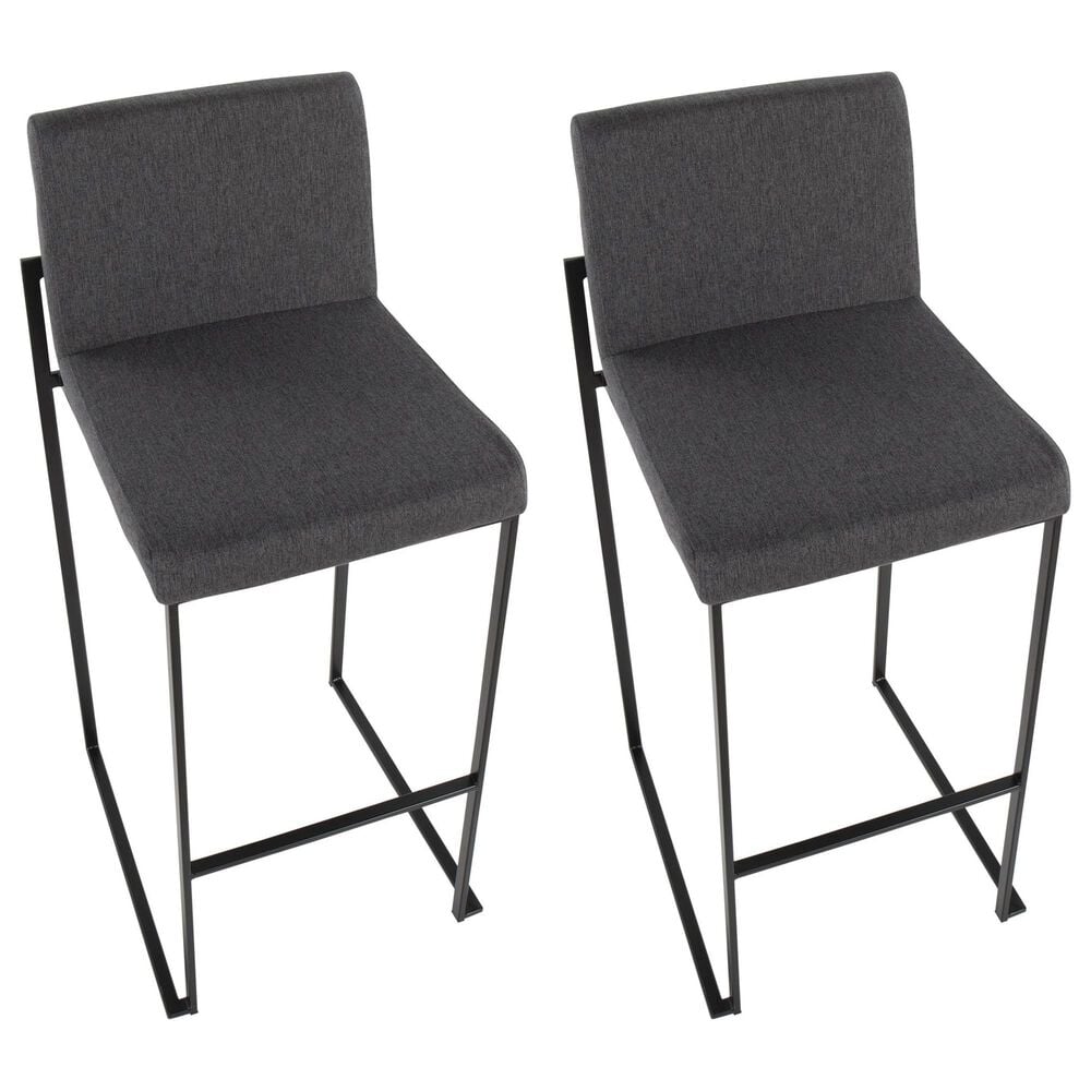 Lumisource Fuji High Back Barstool with Charcoal Fabric in Black &#40;Set of 2&#41;, , large