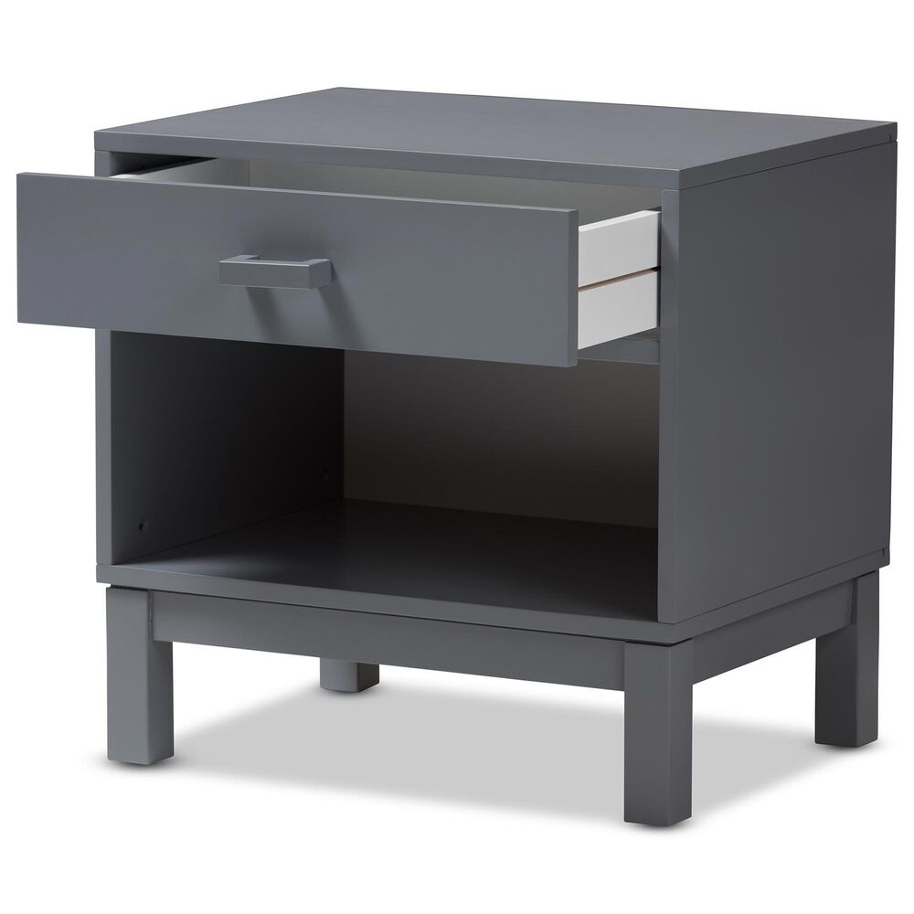 Baxton Studio Deirdre 1-Drawer Nightstand in Grey, , large