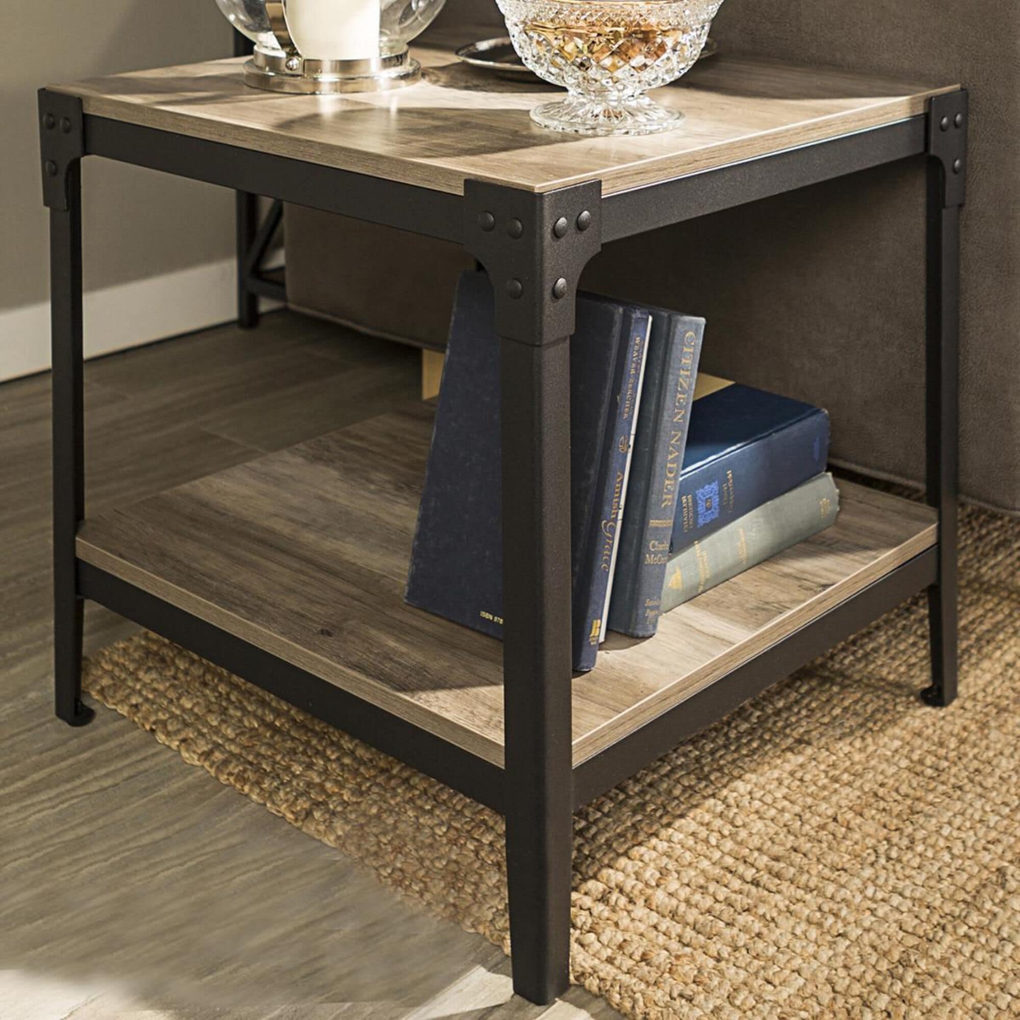 Walker edison angle iron rustic wood outlet end table