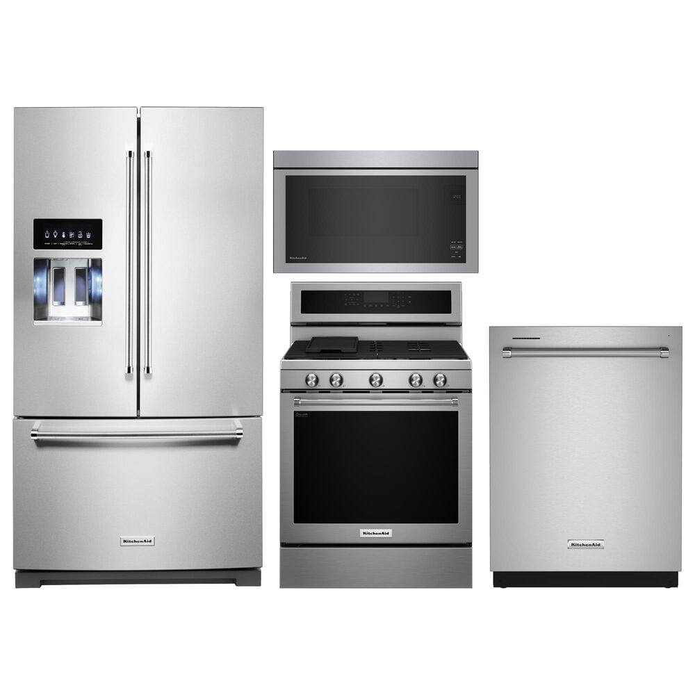 KitchenAid 4pc Kitchen Package with Refrigerator, Range, Microwave, and Dishwasher in Stainless Steel, , large