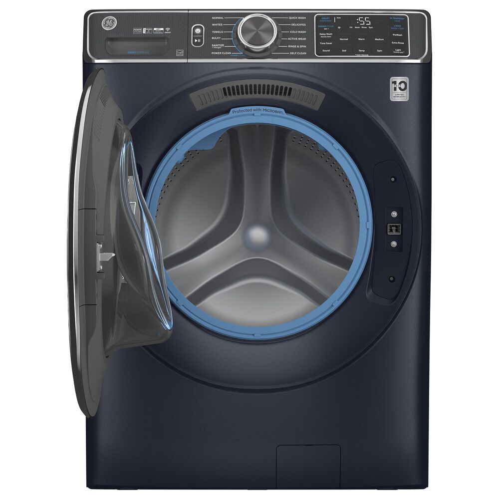 GE Appliances 5 Cu. Ft. Front Load Washer and 7.8 Cu. Ft. Gas Dryer Laundry Pair with Pedestal in Sapphire Blue, , large