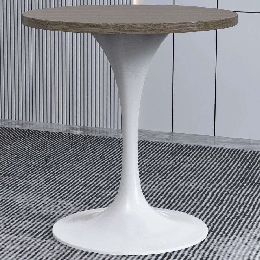 Leisuremod LeisureMod Verve Collection 27 Round Dining Table, White Base with Dark Maple MDF Top, , large