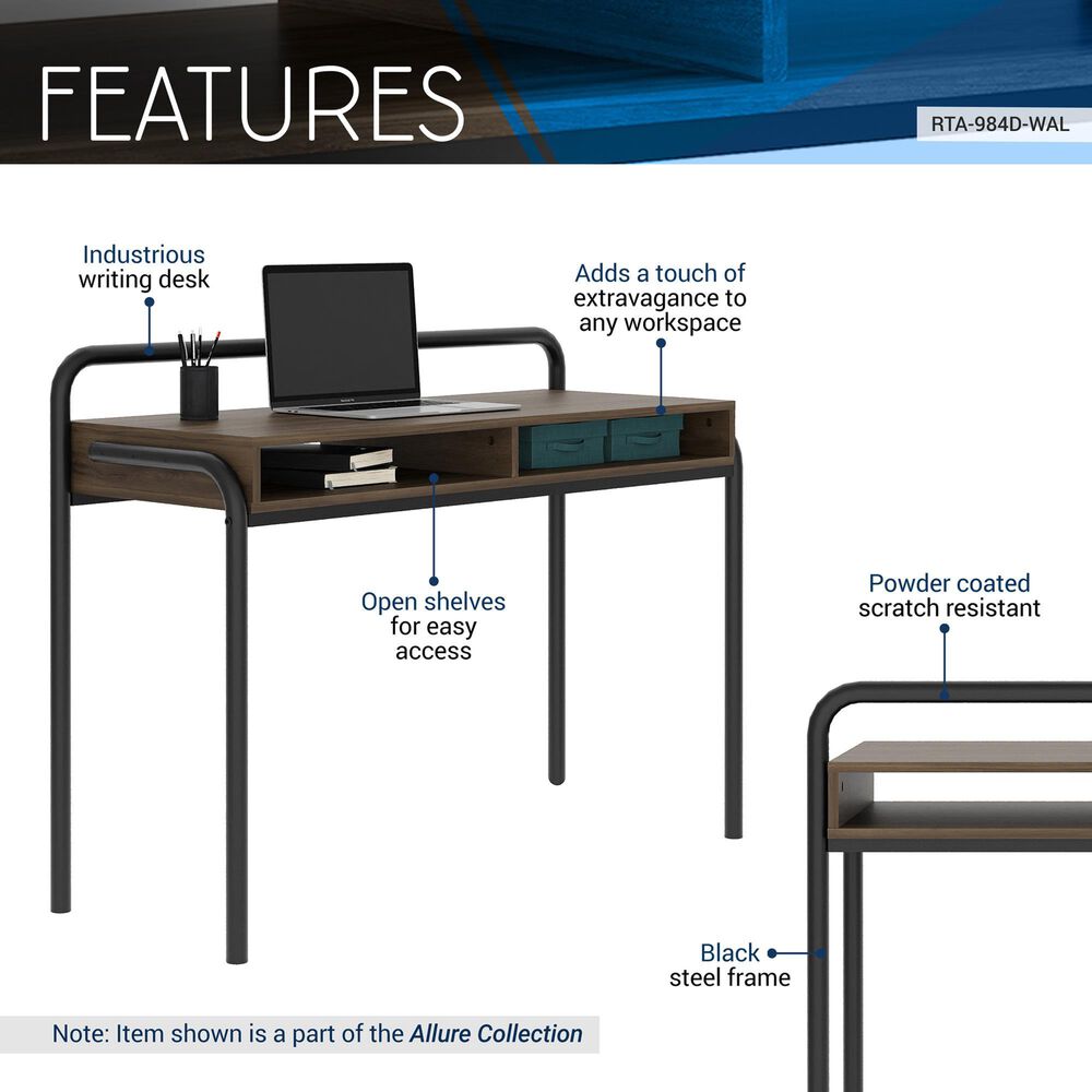 Rta Products Llc Allure Modern Classic Writing Desk in Walnut and Black, , large