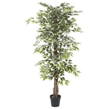 Maple and Jade Indoor/Outdoor Tall Artificial Ficus with Black Plastic Pot in Green and Brown, , large