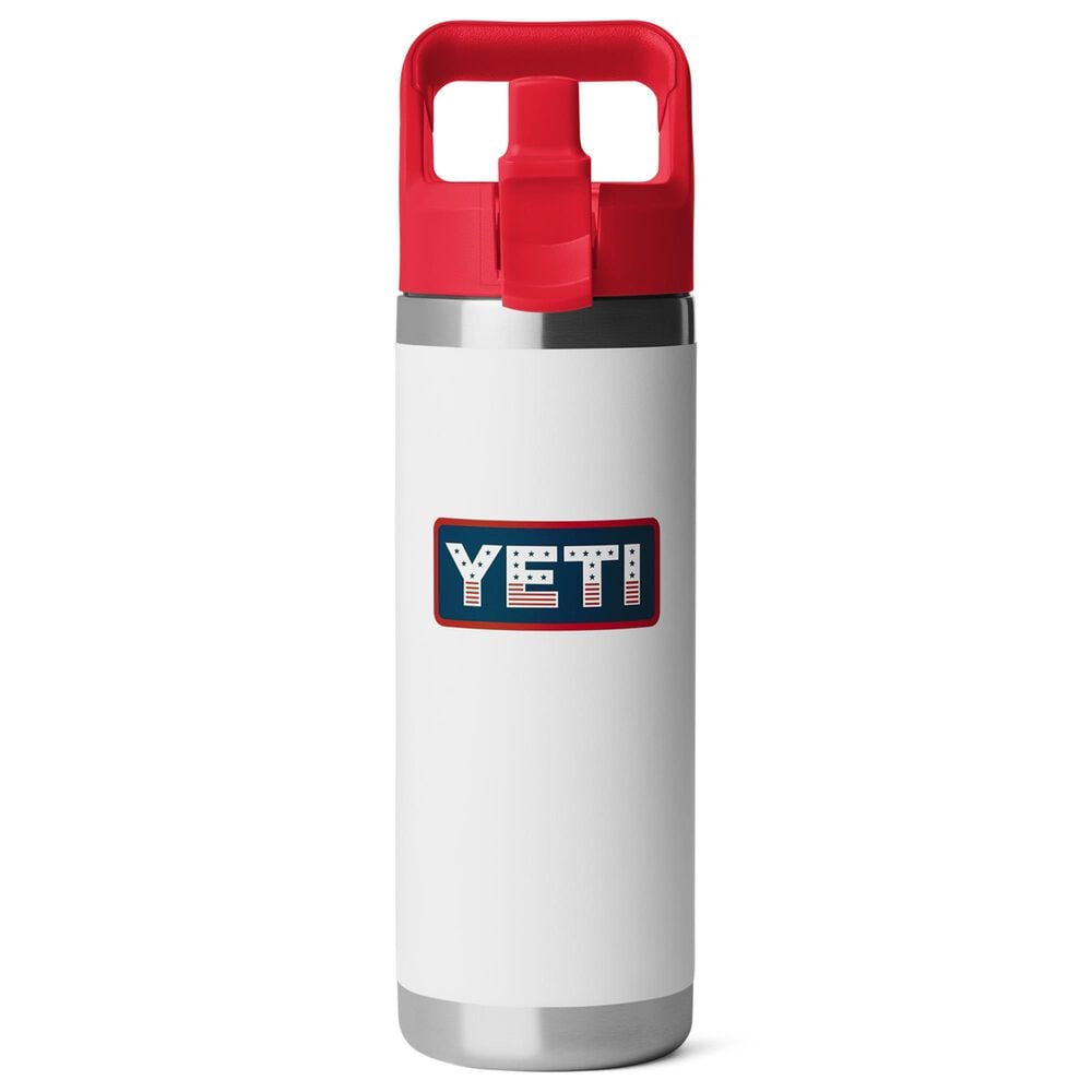 YETI Rambler 18 Oz Water Bottle with Straw Cap in White, Red and Badge, , large