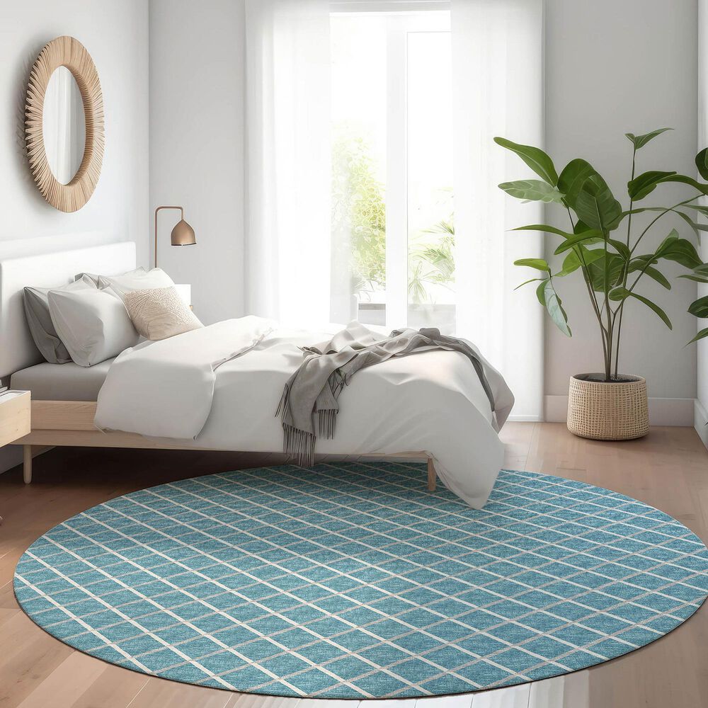 Dalyn Rug Company York 4&#39; Round Sky Blue Indoor/Outdoor Area Rug, , large