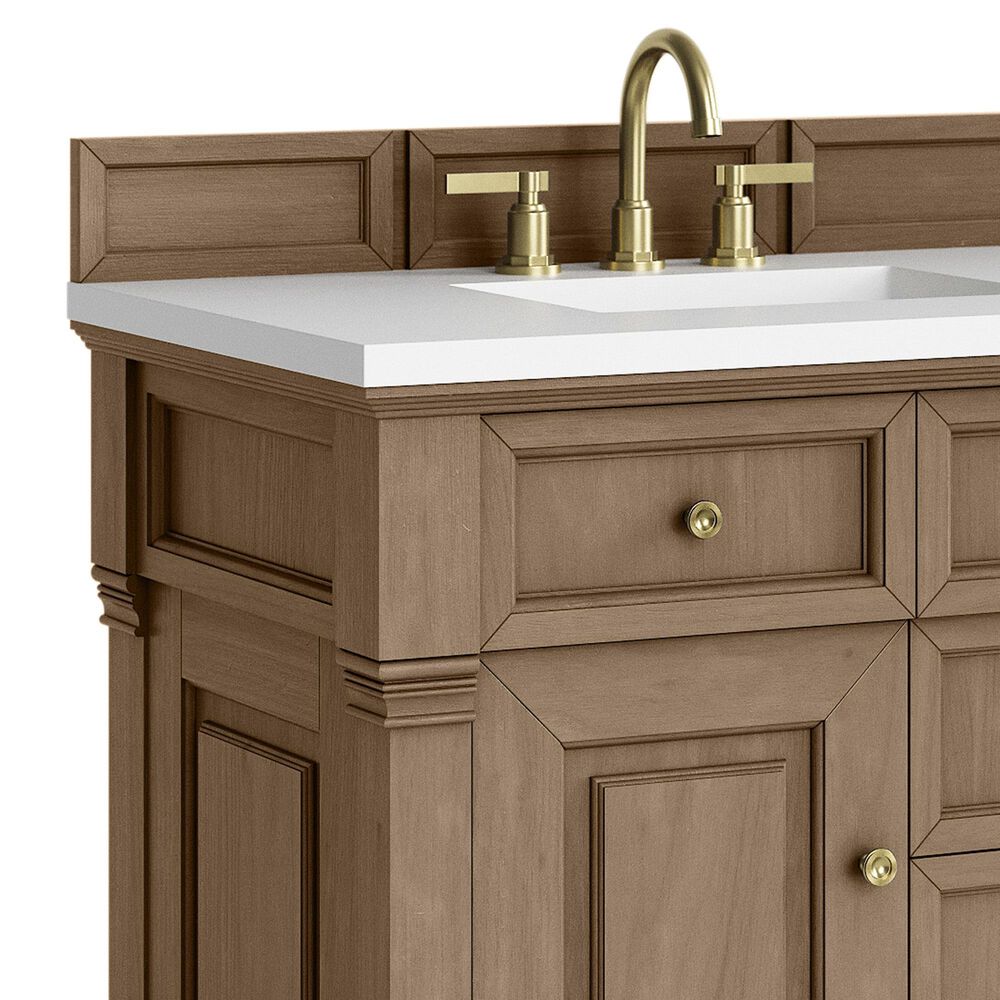 James Martin Vanities Brookfield 36&quot; Single Bathroom Vanity in Pecan with 3 cm White Zeus Quartz Top and Rectangular Sink, , large