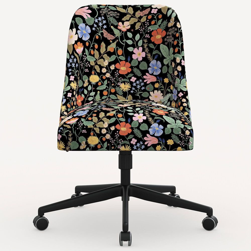 Rifle Paper Co Crafted by Cloth and Company Oxford Office Chair in Strawberry Fields Black, , large