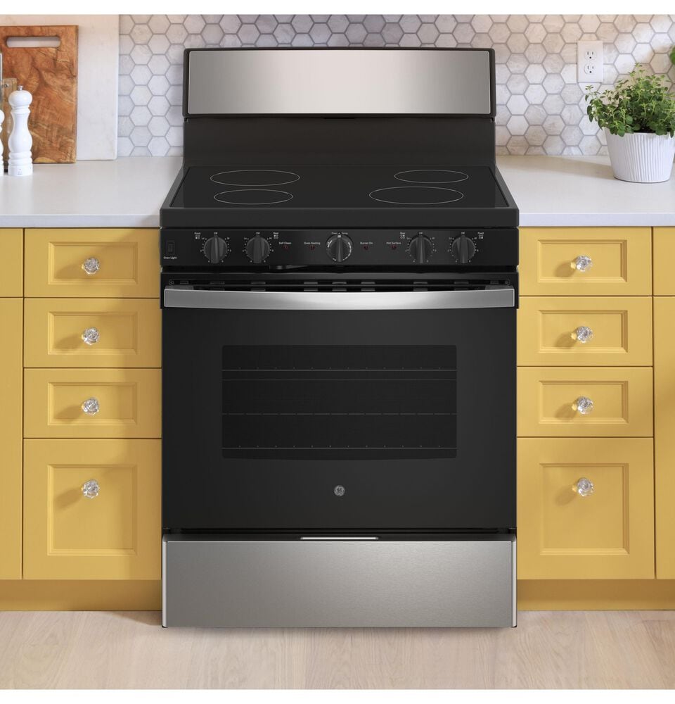 GE Appliances 30" Freestanding Self-Cleaning Radiant Front-Mount Range in Stainless Steel, , large