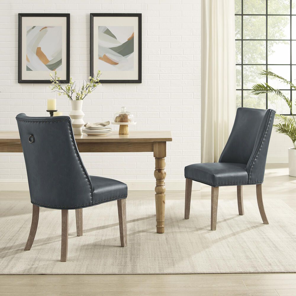 Linon Home Decor Adler Side Chair with Navy Faux Leather Cushion in Natural, , large