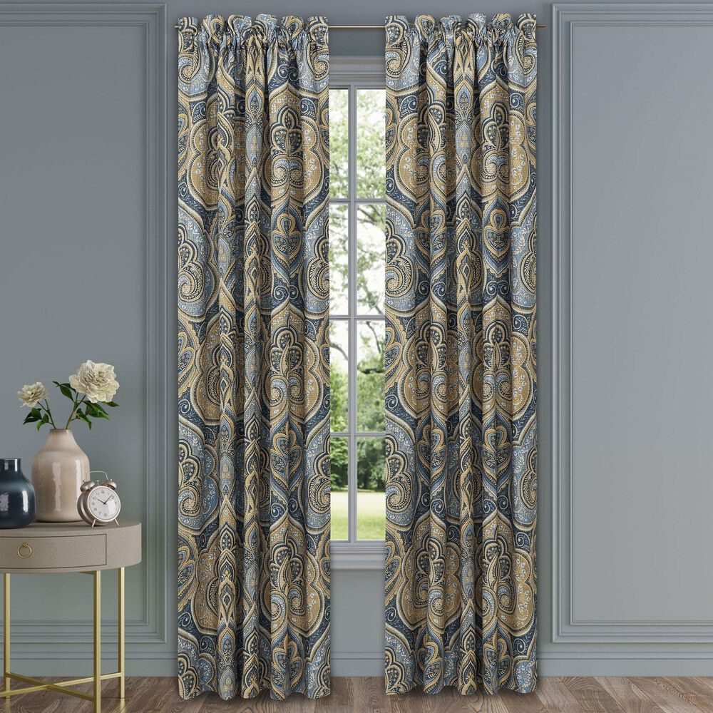 J. Queen New York Messina 84&quot; x 50&quot; Window Panel Pair in Navy Blue and Gold, , large
