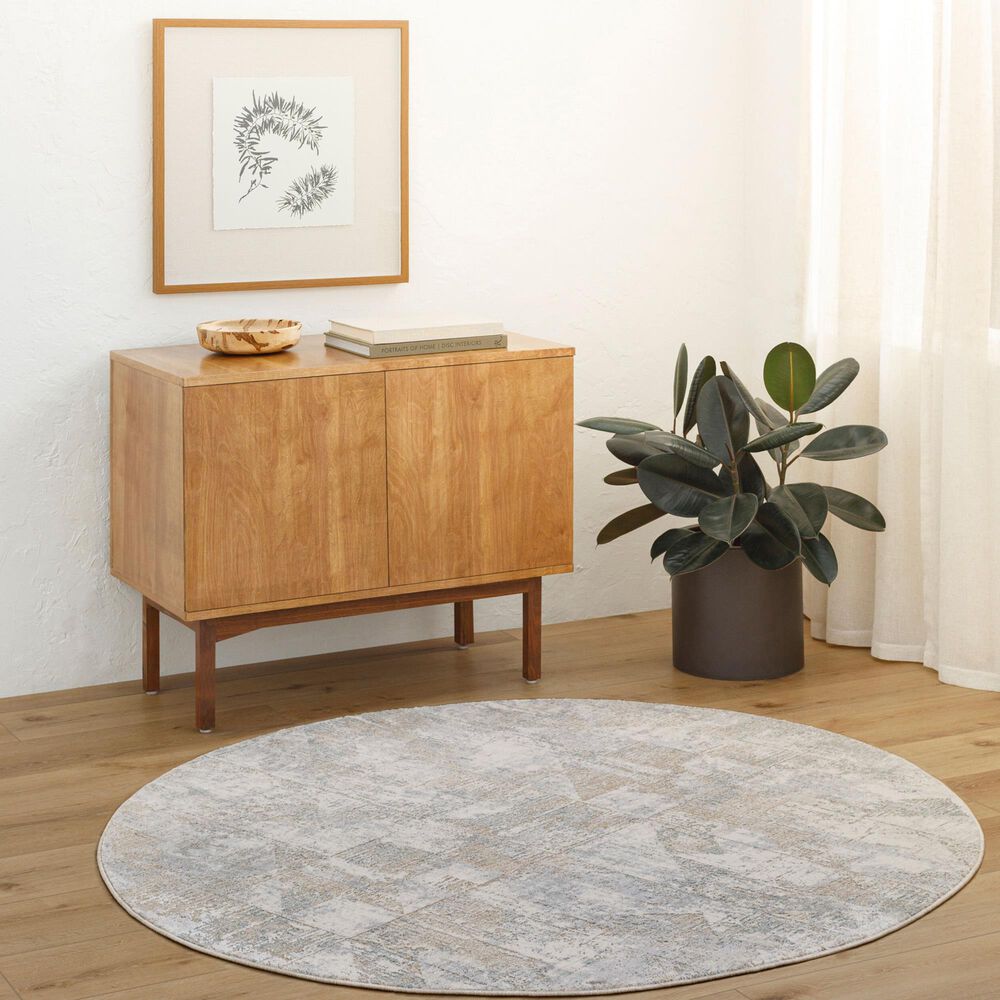 Surya Brunswick 5&#39;3&quot; Round Cream, Light Slate, Blue, Olive, Seafoam and Taupe Area Rug, , large