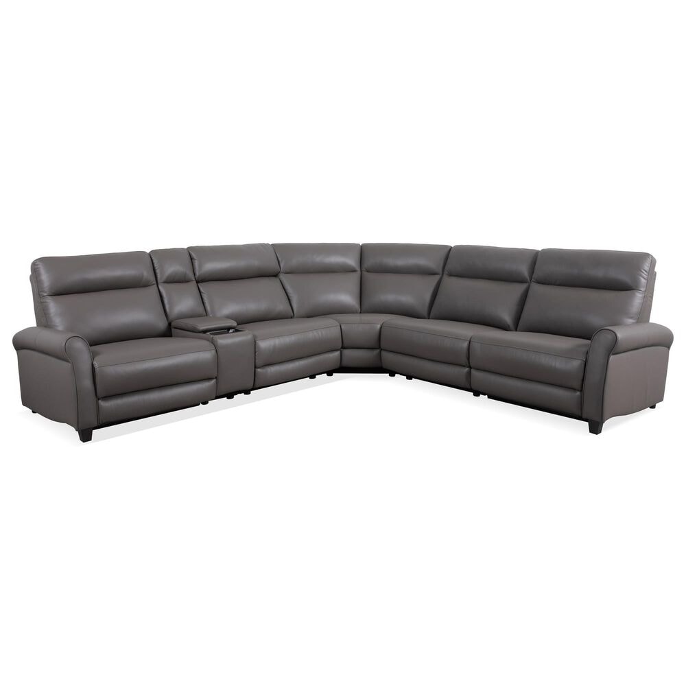 Oxford Furniture 6-Piece Leather Power Reclining Sectional in Gray, , large