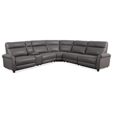 Oxford Furniture 6-Piece Leather Power Reclining Sectional in Gray, , large