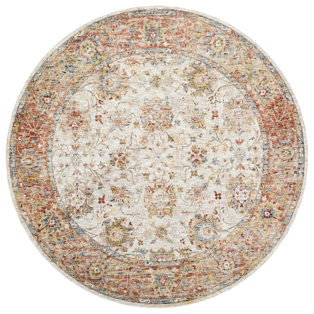 Surya Mona Lisa 6&#39;7&quot; Round Light Sage, Tan, Mustard, Brick Red, Burgundy, Olive and Dark Blue Area Rug, , large