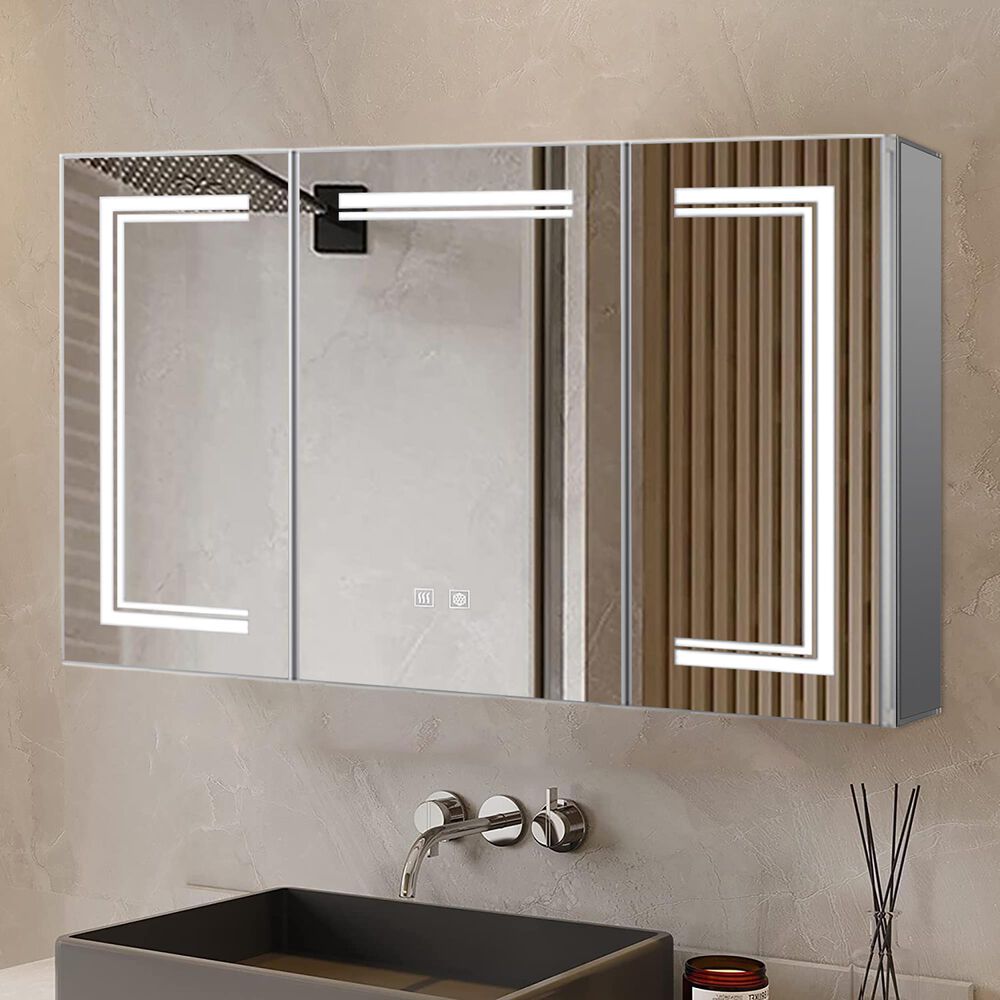 Lexora Home Mesa 48" x 32" LED Mirror Medicine Cabinet with Defogger in Aluminium, , large