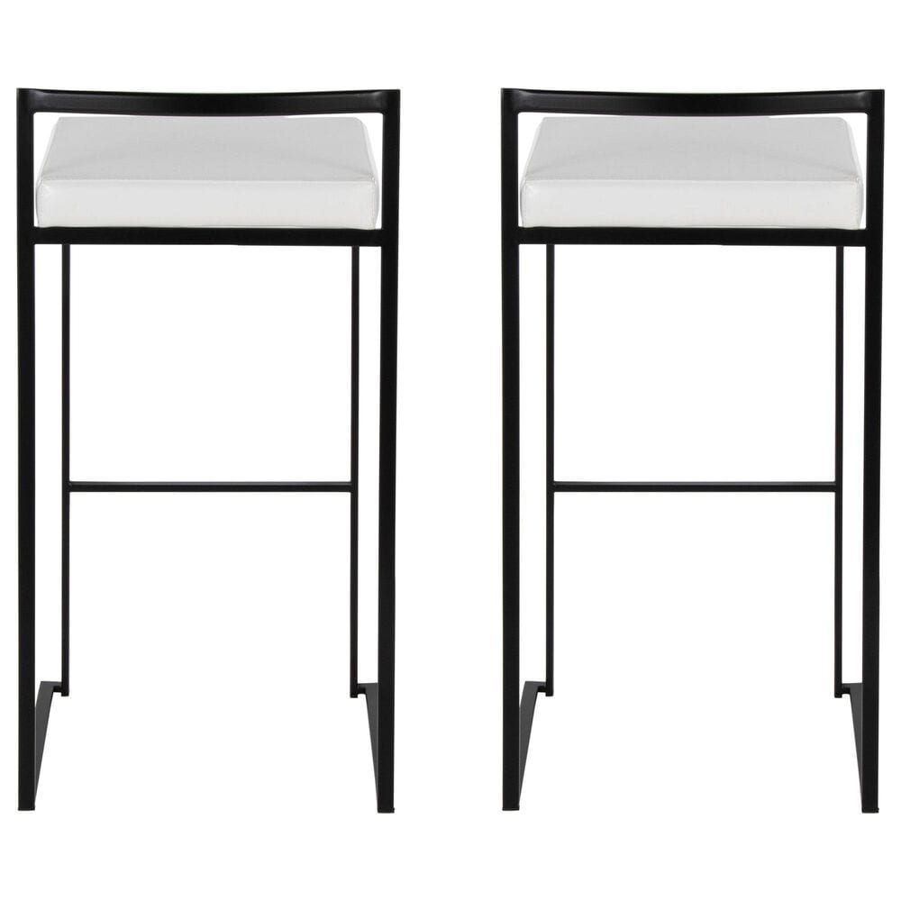 Lumisource Fuji Stackable Barstool with White Faux Leather Cushion in Black &#40;Set of 2&#41;, , large
