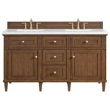 James Martin Vanities Lorelai 60" Double Vanity in Mid-Century Walnut with 3 cm White Zeus Quartz Top, , large