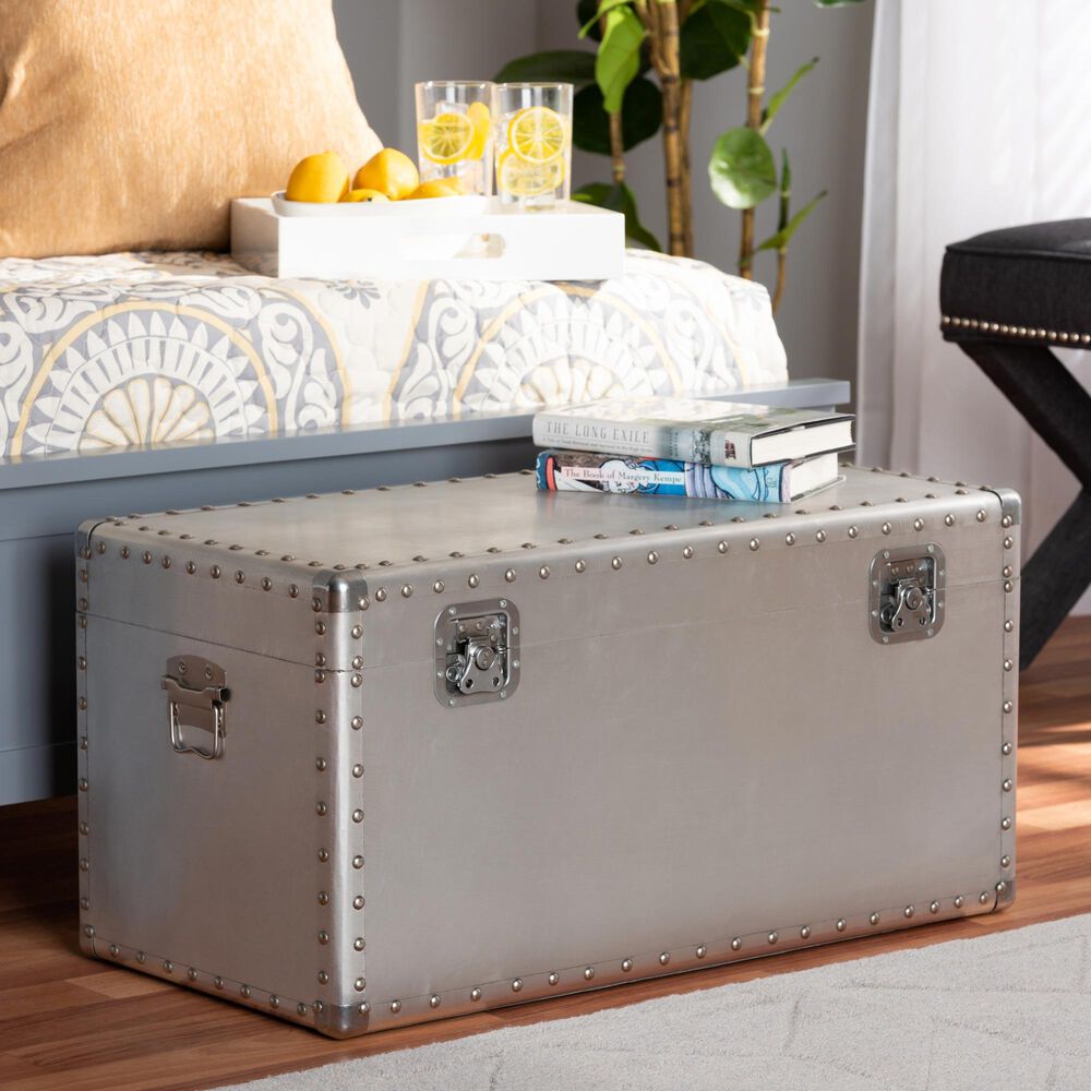 Baxton Studio Serge Storage Trunk in Silver, , large